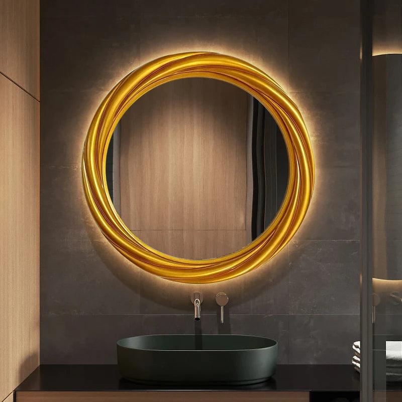 Gold Mirror Bathroom Light Led Big Makeup Shower Round Toilet Vanity Wall Mount Mirrors Circle Espejo Pared Bathroom Vanity Unit - Pacisia