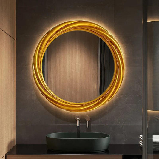 Gold Mirror Bathroom Light Led Big Makeup Shower Round Toilet Vanity Wall Mount Mirrors Circle Espejo Pared Bathroom Vanity Unit - Pacisia