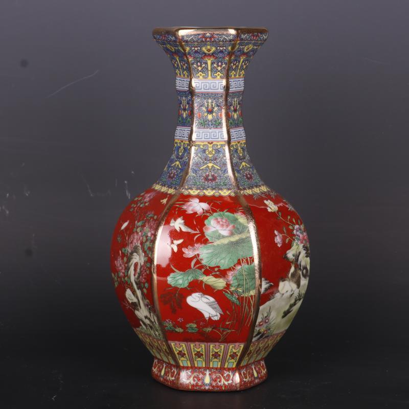 Gold-painted Enamel Colorful Flowers And Birds Home Chinese Antique Vase Ornaments - Pacisia