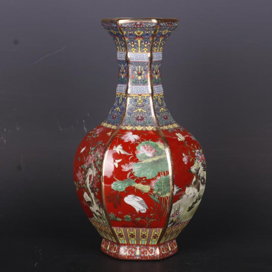 Gold-painted Enamel Colorful Flowers And Birds Home Chinese Antique Vase Ornaments - Pacisia