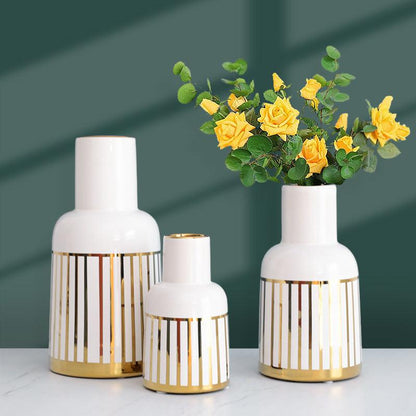 Gold-Plated Ceramic Vase Ornaments Golden Stripes Green Plant Hydroponic Flower Device - Pacisia