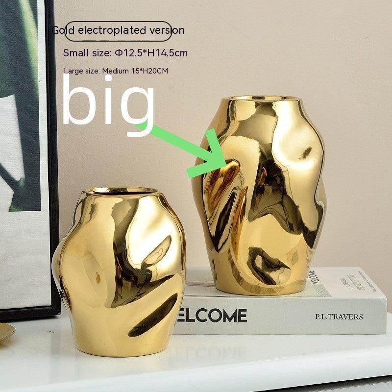 Gold Simple Ceramic Vase Home Flower Arrangement Ornaments - Pacisia