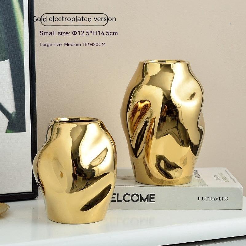 Gold Simple Ceramic Vase Home Flower Arrangement Ornaments - Pacisia