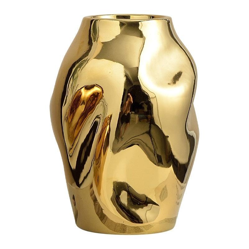 Gold Simple Ceramic Vase Home Flower Arrangement Ornaments - Pacisia