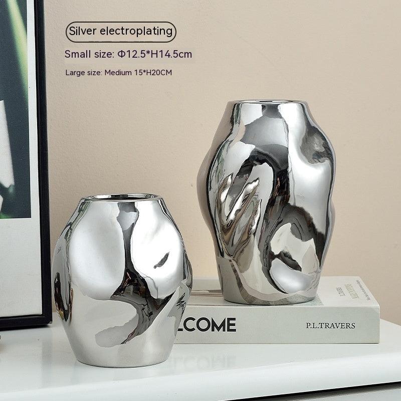 Gold Simple Ceramic Vase Home Flower Arrangement Ornaments - Pacisia