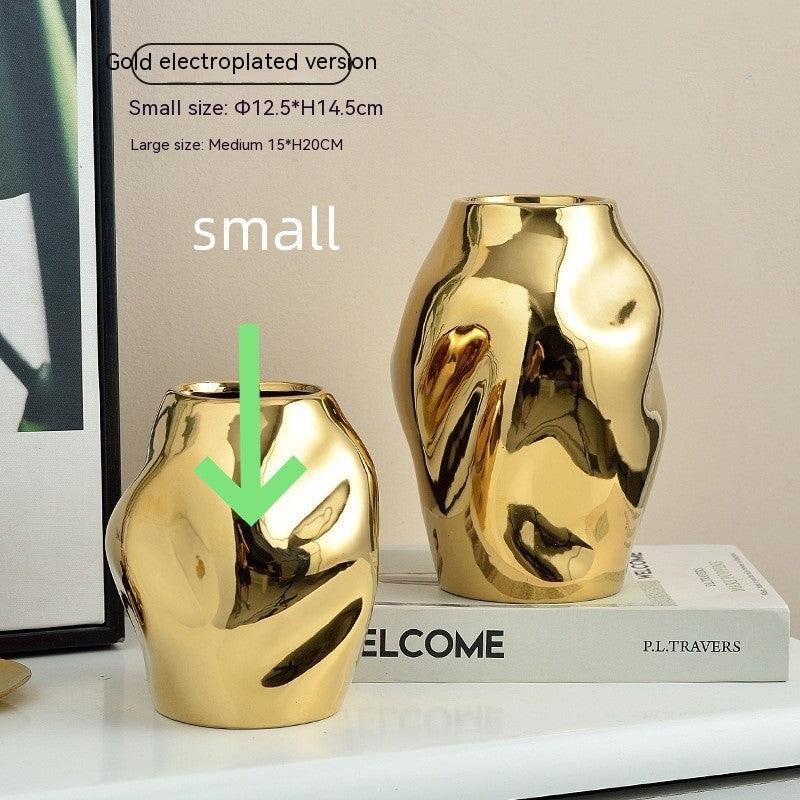 Gold Simple Ceramic Vase Home Flower Arrangement Ornaments - Pacisia