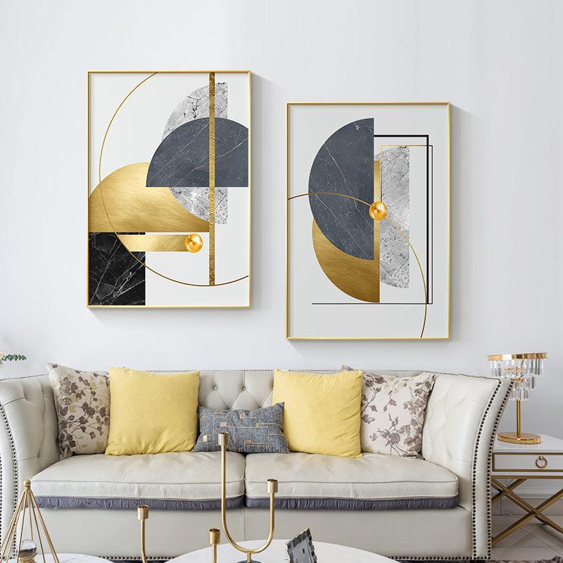 Golden Abstract Geometric Canvas Painting - Modern Wall Art for Home Decoration - Pacisia