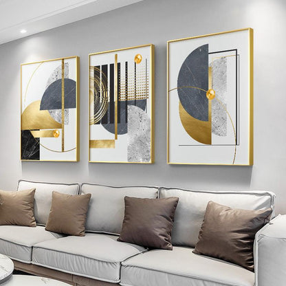 Golden Abstract Geometric Canvas Painting - Modern Wall Art for Home Decoration - Pacisia