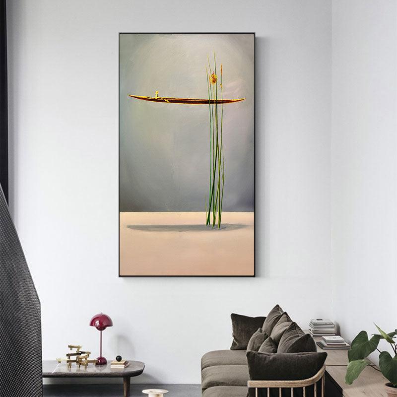 Golden Boat Abstract Nature Landscape Canvas Poster - Modern Wall Art | Pacisia - Pacisia