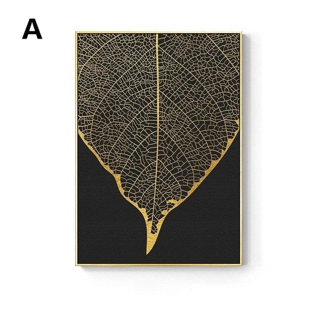 Golden Leaf Canvas Painting - Modern Wall Art Decor for Living Room - Pacisia