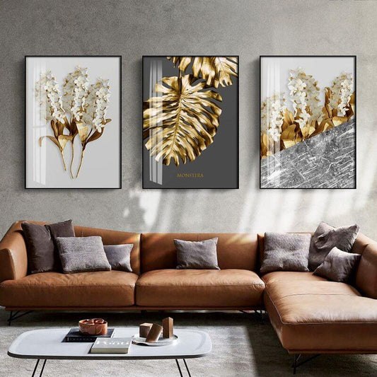 Golden Leaf Canvas Painting - Modern Wall Art Decor for Living Room - Pacisia