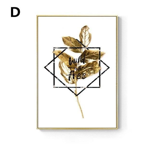 Golden Leaf Canvas Painting - Modern Wall Art Decor for Living Room - Pacisia