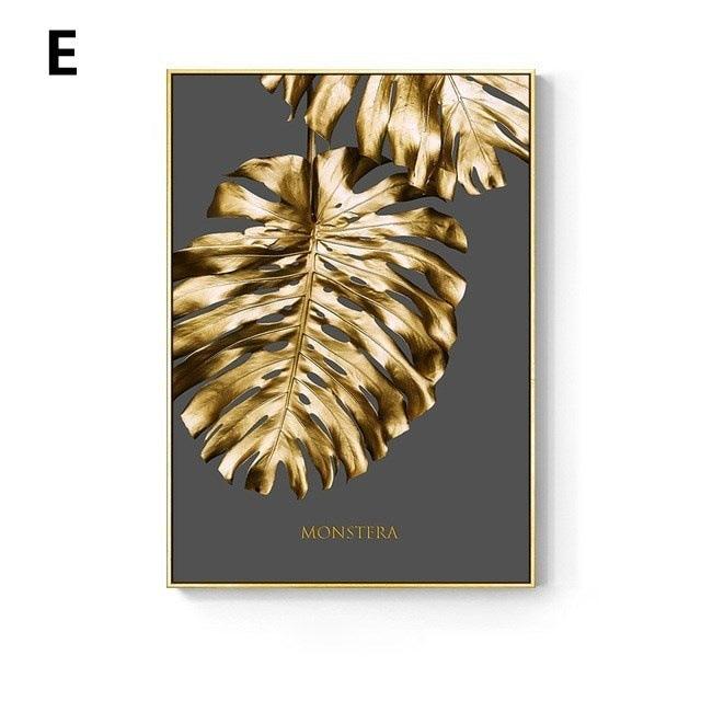 Golden Leaf Canvas Painting - Modern Wall Art Decor for Living Room - Pacisia