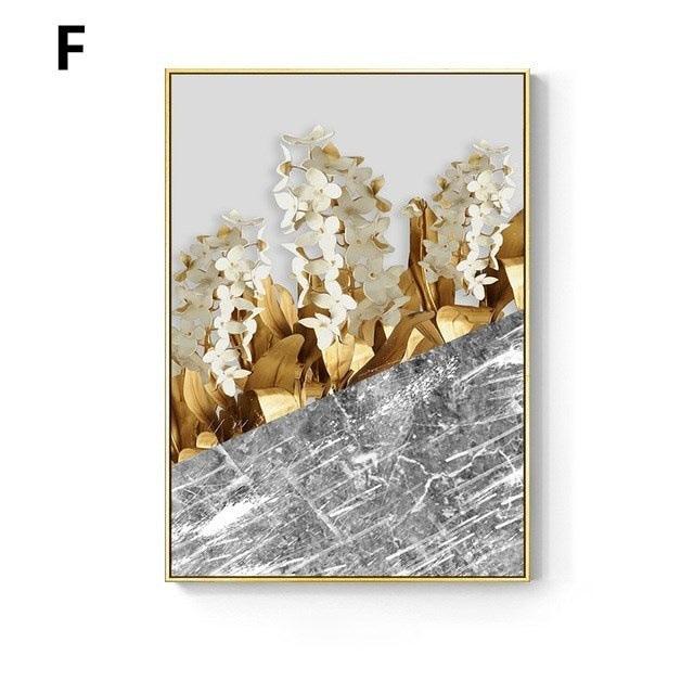 Golden Leaf Canvas Painting - Modern Wall Art Decor for Living Room - Pacisia