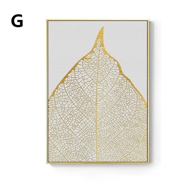 Golden Leaf Canvas Painting - Modern Wall Art Decor for Living Room - Pacisia