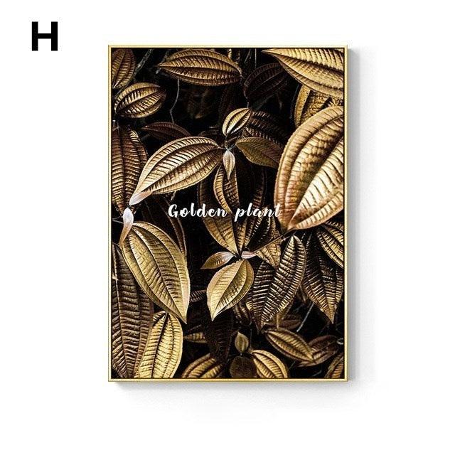 Golden Leaf Canvas Painting - Modern Wall Art Decor for Living Room - Pacisia