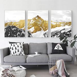 Golden Mountain Range Canvas Painting - Modern Wall Art for Living Room Decor - Pacisia