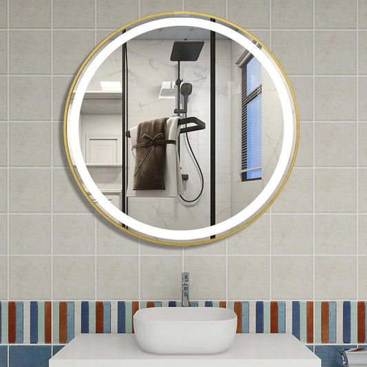 Golden/Black Frame Makeup Mirror With 3 Color LIght Bathroom Mirror WithTime&Temperature Display For Bedroom Home Decoration - Pacisia