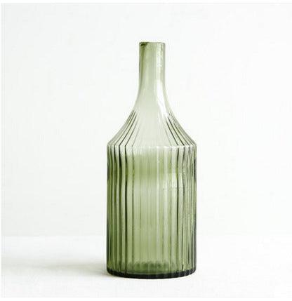 Green Striped Glass Vase, Flower Ware, Hydroponics Bottle, Glass Crafts, Home Decoration And Decoration Articles - Pacisia