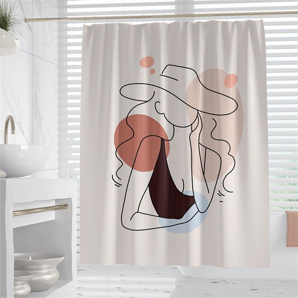 Hand Drawn Woman Geometric Line Illustration Shower Curtain - Pacisia