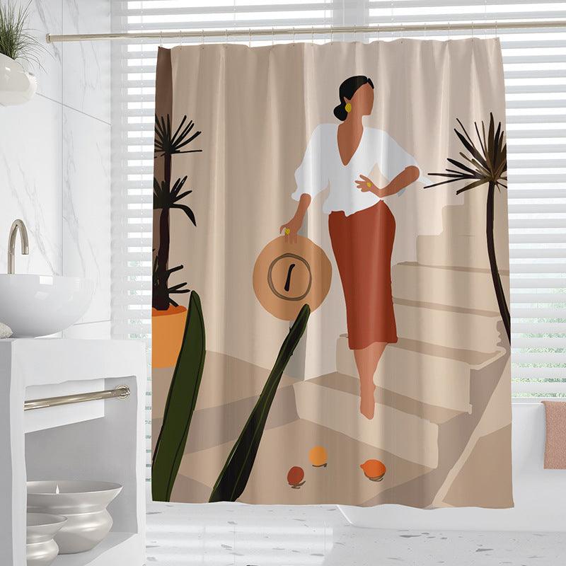 Hand Drawn Woman Geometric Line Illustration Shower Curtain - Pacisia