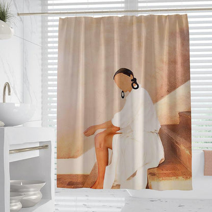 Hand Drawn Woman Geometric Line Illustration Shower Curtain - Pacisia