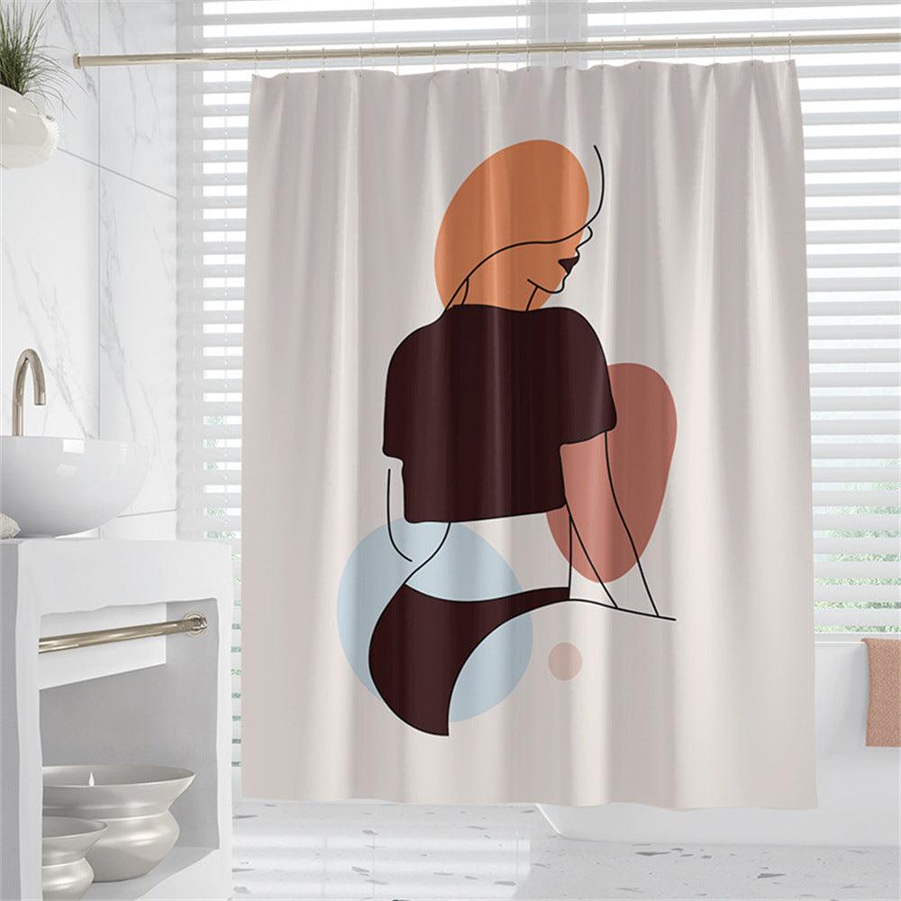 Hand Drawn Woman Geometric Line Illustration Shower Curtain - Pacisia