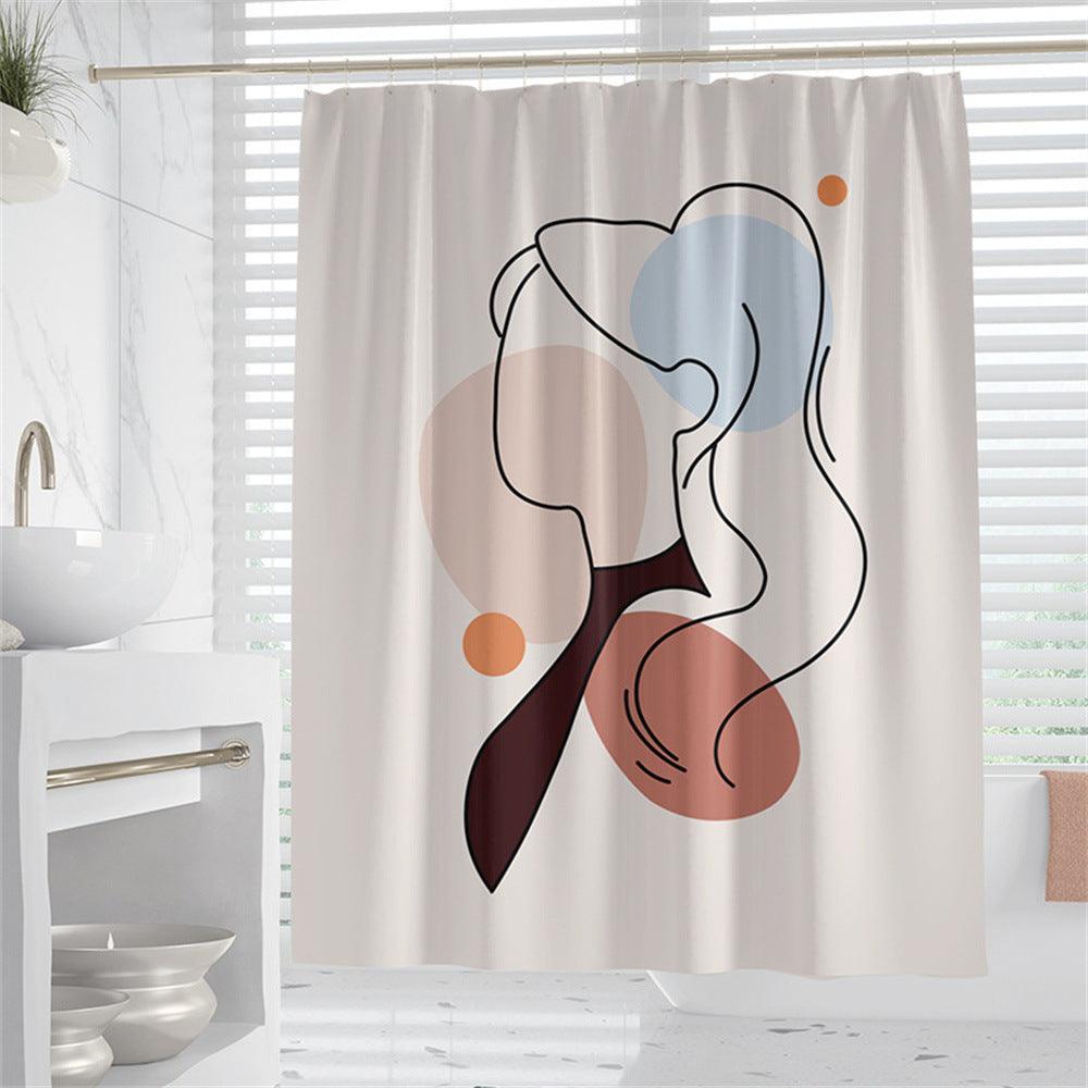 Hand Drawn Woman Geometric Line Illustration Shower Curtain - Pacisia