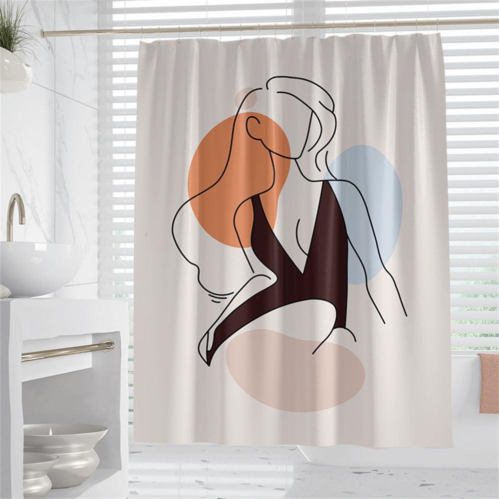 Hand Drawn Woman Geometric Line Illustration Shower Curtain - Pacisia