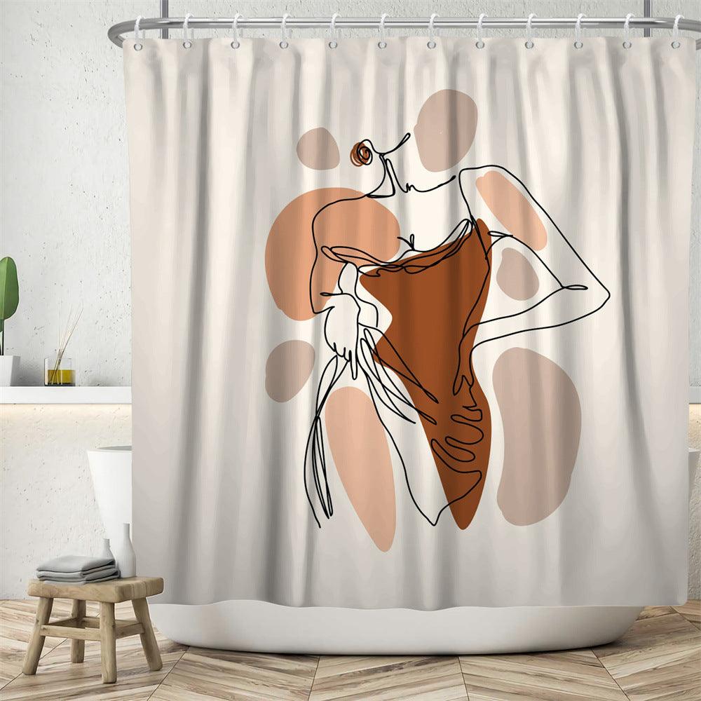 Hand Drawn Woman Geometric Line Illustration Shower Curtain - Pacisia