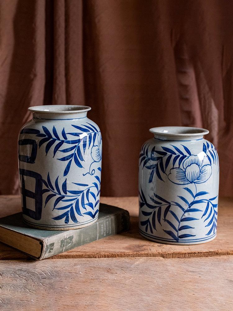 Hand-painted Blue And White Ceramic Vase Stoneware Flower Ware - Pacisia