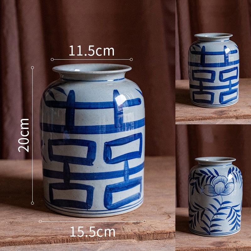 Hand-painted Blue And White Ceramic Vase Stoneware Flower Ware - Pacisia