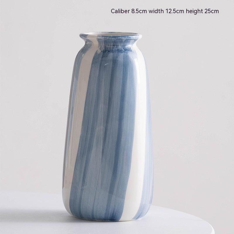 Hand Painted Blue Simple Ins Style Ceramic Decorative Vase - Pacisia