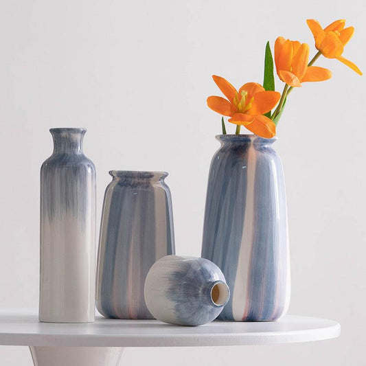 Hand Painted Blue Simple Ins Style Ceramic Decorative Vase - Pacisia