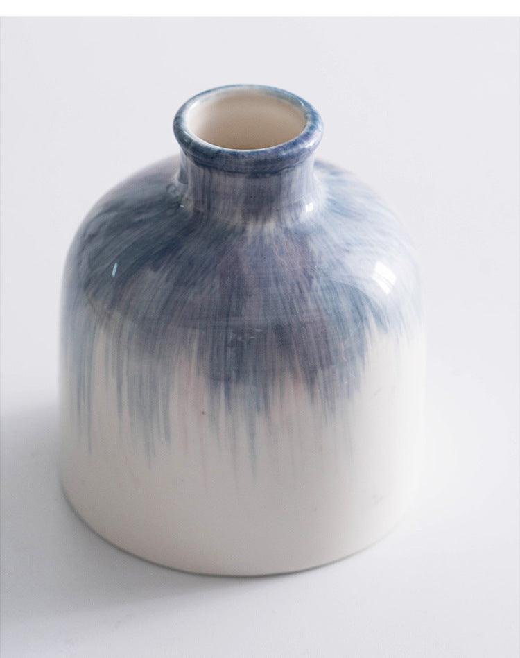 Hand Painted Blue Simple Ins Style Ceramic Decorative Vase - Pacisia