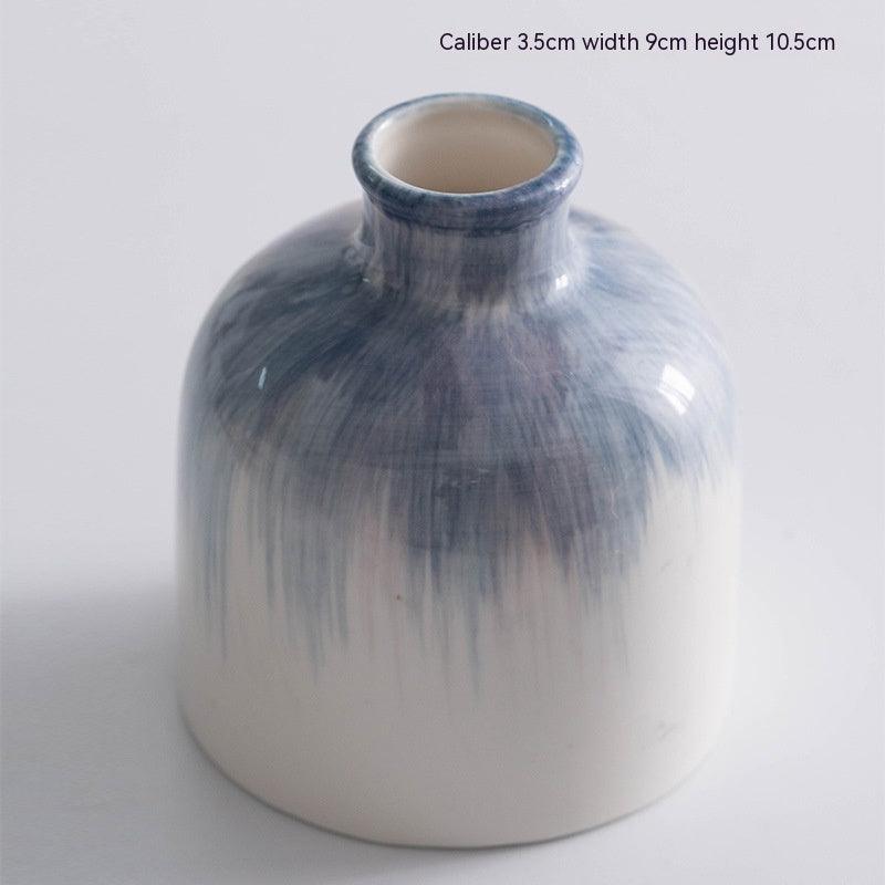 Hand Painted Blue Simple Ins Style Ceramic Decorative Vase - Pacisia