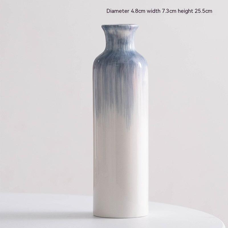 Hand Painted Blue Simple Ins Style Ceramic Decorative Vase - Pacisia