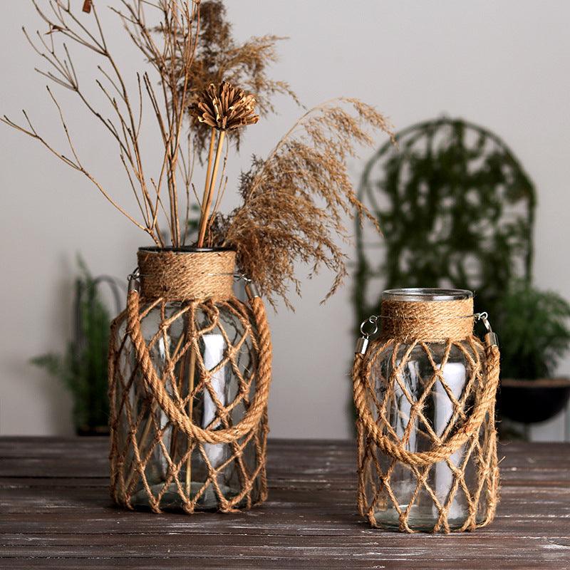 Hand-woven Hemp Rope Glass Transparent Vase - Pacisia