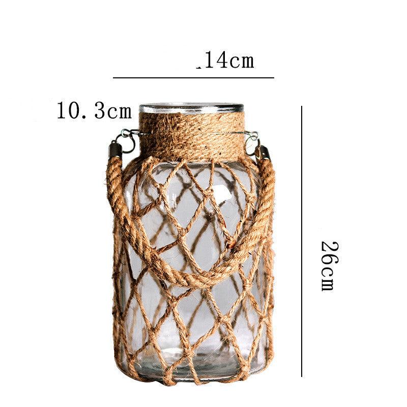 Hand-woven Hemp Rope Glass Transparent Vase - Pacisia