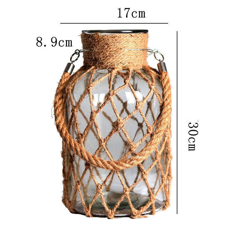 Hand-woven Hemp Rope Glass Transparent Vase - Pacisia