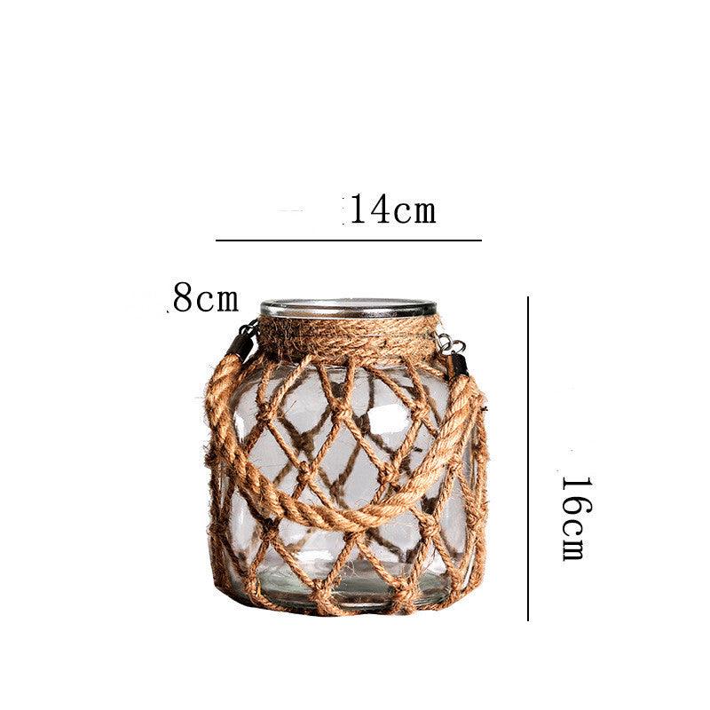 Hand-woven Hemp Rope Glass Transparent Vase - Pacisia