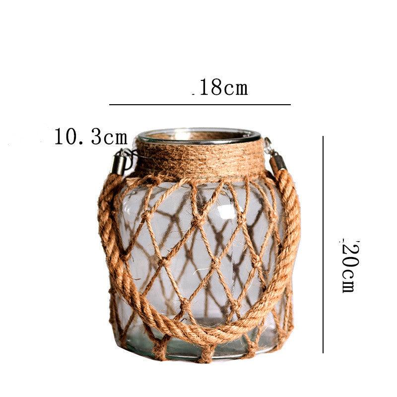 Hand-woven Hemp Rope Glass Transparent Vase - Pacisia