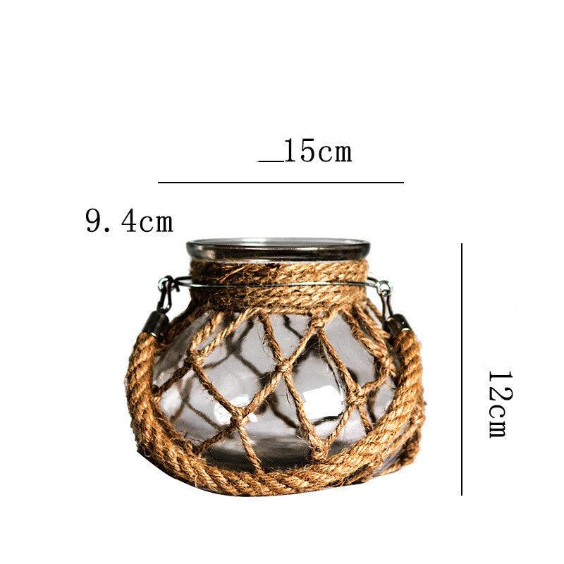 Hand-woven Hemp Rope Glass Transparent Vase - Pacisia