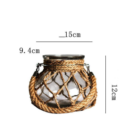 Hand-woven Hemp Rope Glass Transparent Vase - Pacisia