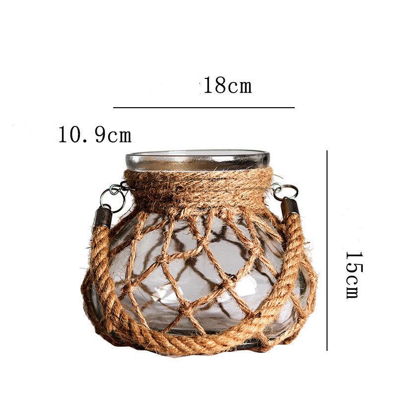 Hand-woven Hemp Rope Glass Transparent Vase - Pacisia