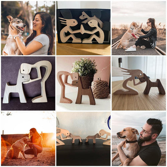 DIY Figurine Wood Dog Ornament Sculpture Home Decoration A Man A Dog Wood Sculpture Christmas Gifts Model Decor - Pacisia