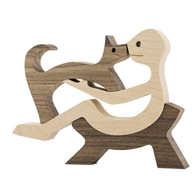 DIY Figurine Wood Dog Ornament Sculpture Home Decoration A Man A Dog Wood Sculpture Christmas Gifts Model Decor - Pacisia