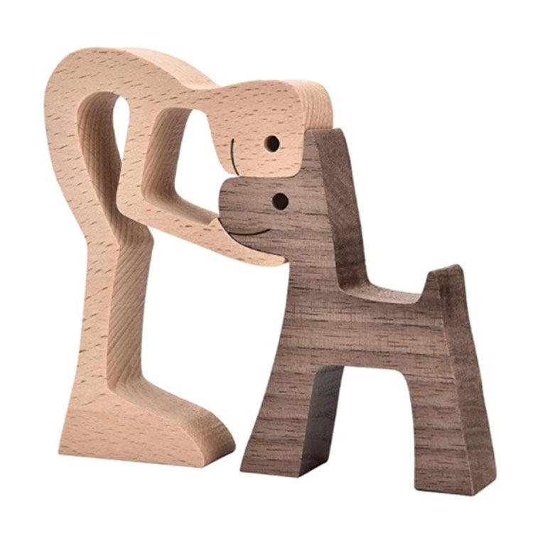 DIY Figurine Wood Dog Ornament Sculpture Home Decoration A Man A Dog Wood Sculpture Christmas Gifts Model Decor - Pacisia