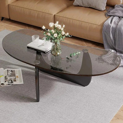 Nordic Tea Table Tempered Glass Oval Minimalist Fashion Living Room Design Creative Small Apartment Coffee Tables Desk Furniture - Pacisia