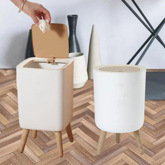 High Foot Wood Grain Trash Can Kitchen Bathroom Living Room Home Garbage Bin Storage Bucket Office Hotel Trash Can Waste Bins - Pacisia